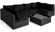 Juego De Muebles Sofa De Rattan Exterior Patio Negro 7 Pz