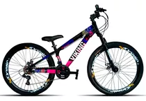 Mountain Bike Vikingx Tuff 25 Aro 26 13  21v Freios De Disco Mecânico Câmbios Shimano Tourney Tz31 Cor Preto/rosa