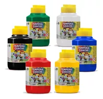 Kit Tinta 6 Cores Tempera Guache 250ml Acrilex Escolar Arte