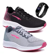 Combo Kit 2 Tenis Feminino Caminhada Treino Barato+relogio