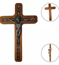 Imagem Crucifixo Jesus Cristo Metal Madera Medalha São Bento