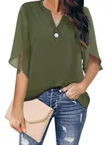 Blusa De Gasa Con Escote En V Y Manga Corta