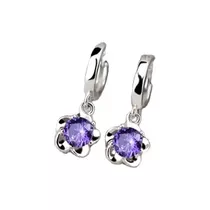 Pendientes Caravanas Plata 925  Zirconia Violeta