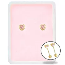 Broquel Corazon Rosa 3.5 Mm Bebe/niña En Oro Solido 10k! 