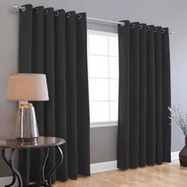 Cortinas Blackout Melocotton - Color Negro - 275cm De Ancho X 215cm De Alto En 2 Páneles - Aislamiento Térmico , Reduce El Ruido Exterior , Cortinas Opacas Con Ojales  , Lavable En Casa