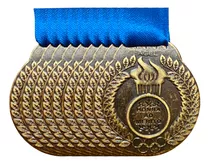 Conjunto Com 10 Medalha Grande Honra Ao Mérito 5cm Fita Azul