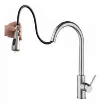 Torneira Gourmet Monocomando Para Cozinha Misturador Aço Inox C/ Extensor Spray Via Flix Fc-13 Aço Escovado