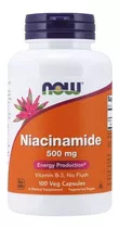 Now Foods Niacinamida (b-3) 500 Mg 100capsulas Veganas Sabor Sin Sabor