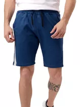 Bermudas Short Hombre Algodon De Jogging Combinado Franja 