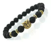 Pulsera Hombre  Bolas Negra Buho Dorado  Chic Fashion Moda