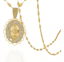 Medalla Virgen De Guadalupe Con Cadena 50cm De Oro 10k Italy