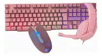 Kit Gamer Teclado Semi Mecânico +mouse E Headset Rosa Evolut