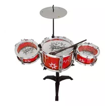 Bateria Musical Infantil 3 Tambores + 1 Prato Cor Vermelho