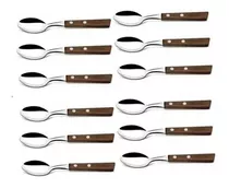 Set 12 Cucharas Acero Inoxidable Cubiertos Madera Cocina