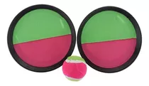 Kit 2 Raquetes Velcro + Bola Esporte Infantil Pais Filhos Cor Rosa-verde