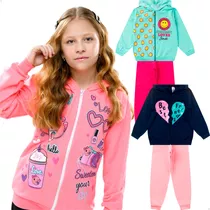 Jaqueta Moletom Menina Kit 2 Conjuntos Infantil Frio 4 Ao 16