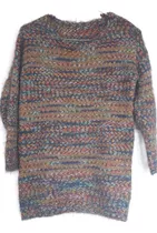 Sweater Lana Chenille Multicolor Hilos Dorados  T.l Mujer