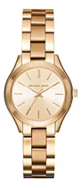 Reloj Michael Kors Mini Slim Runway Para Mujer, Mk3512/4dn, Color De Correa Dorado Y Bisel Dorado, Color De Fondo Dorado