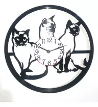 Reloj De Pared En Disco De Vinilo De Gatos Siameses 