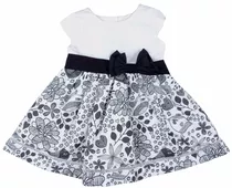 Vestido Floral Flores Preto E Branco Infantil Com Manga