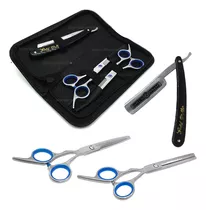 Kit Profesional Tijeras Corte + Pulir + Navaja + Estuche Color Único