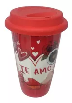 Vaso Cerámica Para Café Te Amo Con Tapa De Silicona 410 Ml