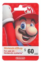 Cartão Nintendo Eshop Switch Card Usa $60 Dólares Americano