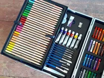 Set De Arte Dibujo Pinturas Color Oleo Acrilico Con Estuche 