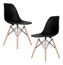 Set X2 Silla Comedor Eames Living Diseño Moderno Madera Color De La Estructura De La Silla Negro