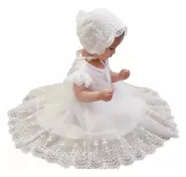 Vestido Bebê Branco Renda Madrião Batismo Batizado Casamento