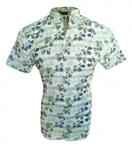 Camisa Slim Fit Cuello Mao Hawaiana Manga Corta Hombre