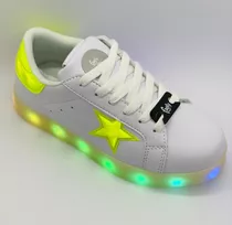 Zapatilla Footy Con Luz Led Recargable Usb Blancas Estrella