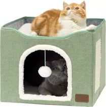 Casa Y Cama Plegable Para Gato Con Cojín Suave,verde Claro