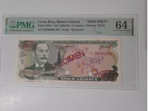 Espécimen 5 De La Rue Costa Rica, Escaso Certificado 64.