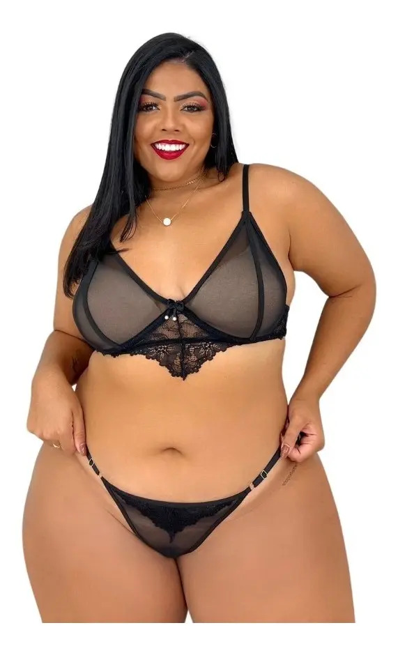 Conjunto Lingerie Plus Size Sexy Aro E Tule Transparente