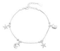 Pulsera De Dama De Flores Y Lunas En Plata 925