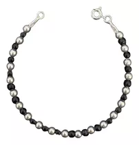 Pulsera Plata 925 Con Piedras Onix Negro Y Bolitas