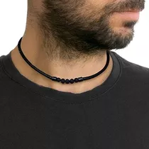 Collar De Cuero Piedra Volcánica Hombre Caballero Moda