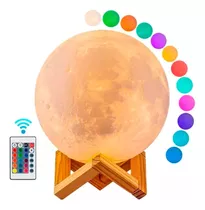 Lampara Luna 13cm Con Control Remoto Luz Led Colores + Base