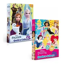 Kit 2 Super Quebra Cabeças Frozen E Princesas Disney