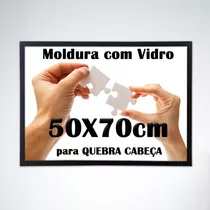 Moldura P/ Quebra Cabeça Grow 1000 Peças 50 X 70 Cm C/ Vidro Cor Preto