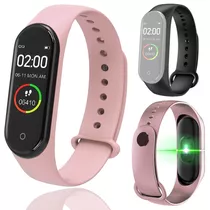 Reloj Smart Watch Smartband M4 New Con Oximetro + 2 Mallas Color De La Malla Malla Rosa + Malla Negra Color De La Caja Caja Negra