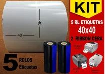 Kit 5 Rolo Etiquetas 40x40 E 2 Ribbons  Argox 214 Elgin L42