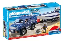 Juego Playmobil City Action Coche De Policía Con Lancha 3+ Cantidad De Piezas 90