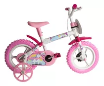 Bicicleta Infantil Aro 12 Com Rodinhas Rosa Unicornio Menina