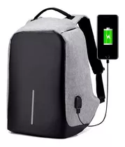 Mochila Anti Robo Impermeable Porta Notebook Con Salida Usb Para Conectar Smartphone Y Power Bank Gris