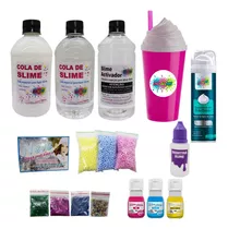 Kit Para Fazer Slime Cola Branca E Transparente + Copo Rosa