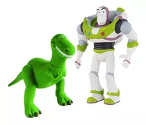 Kit Com 2 Bonecos De Apertar Para Bebê Toy Story Buzz E Rex