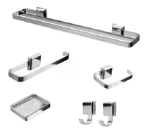 Kit Acessórios Banheiro Luxo 6 Peças Duplo Saboneteira Inox