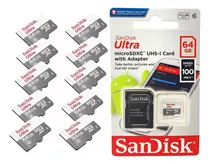 10 Micro Sd 64gb 100mb/s Sandisk Ótima Opção P/ Camêra Espiã